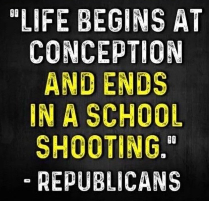 The “pro life” party protects the right to live of a fetus that can’t survive without a host body more than the rights of living, breathing 6 year olds whose little bodies are shredded, decapitated by AR15s in school shootings. Republicans are pro fetus and anti kid. #FreshUnity