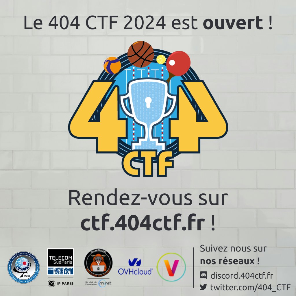 🎉 Ça y est, le 404 CTF 2024 est ouvert !

Les plus de 60 challenges dans 11 catégories vous permettront autant de découvrir la cybersécurité que de mettre vos connaissances à l'épreuve jusqu'au 12 mai ! On vous attend nombreux, que vous soyez tout juste débutant ou confirmé !