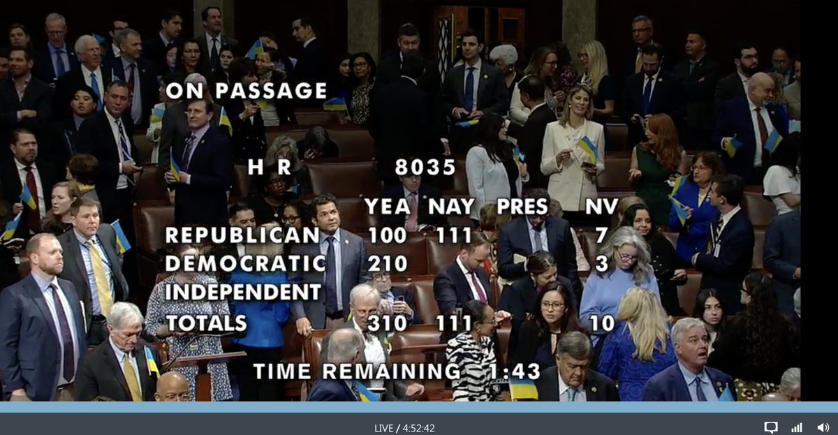 Countless members in the US House of Representatives are waving Ukrainian Flags. This is historic!