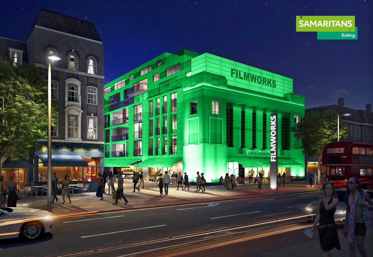 We’ve been turning #Ealing buildings green this evening to back #TeamSamaritans in tomorrow’s @LondonMarathon @samaritans #marathon2024 #BelieveinTomorrow #marathonrotterdam