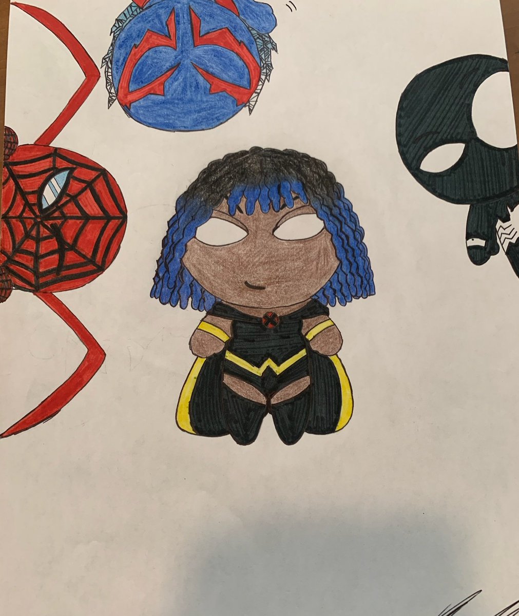 A good friend of mine drew my oc with other Spiderman! And they're chibi! Eeeeee!