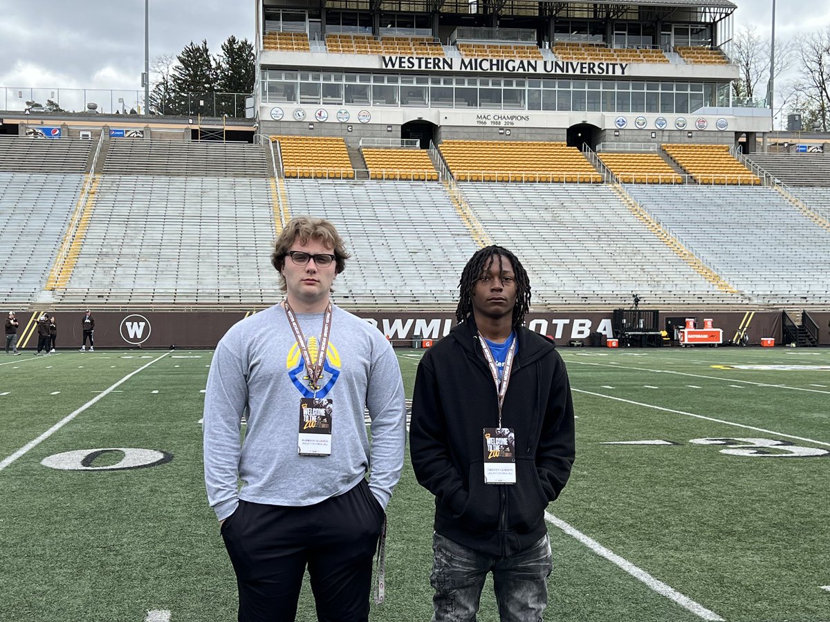 Having a blast at <a href="/WMU_Football/">Western Michigan Football</a> Football Spring Showcase Recruiting trip with 2 top tier recruits <a href="/HarrisonMajerus/">Harrison Majerus</a> &amp; <a href="/Tristen18053795/">Tristen Gordon</a>. <a href="/The_Coach_Hart/">JOLIET CENTRAL STEELMEN FOOTBALL, Coach Hart</a> <a href="/JolietCentralAD/">Joliet Central Athletics</a> <a href="/EDGYTIM/">Timothy “EDGYTIM” OHalloran</a> <a href="/ncsa/">NCSA College Recruiting</a> <a href="/GoMVB/">GoMVB Sports - Recruit Content for College Coaches</a>