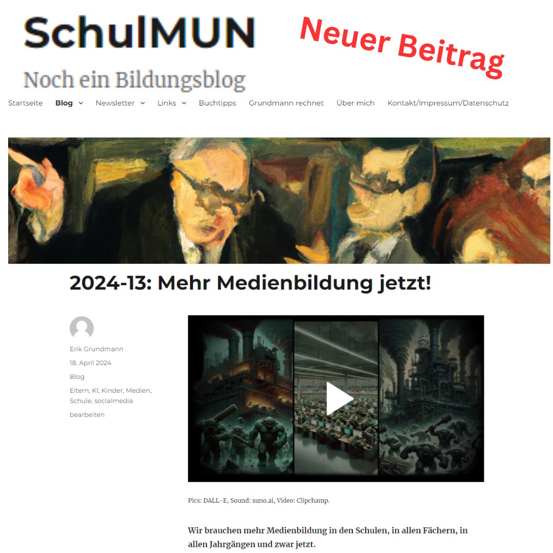 Wir brauchen sofort mehr Medienbildung an den Schulen sonst gefährden wir unsere Zukunft! Im neuen Blogbeitrag erkläre ich warum.
schulmun.de/2024/04/18/202…
#twlz