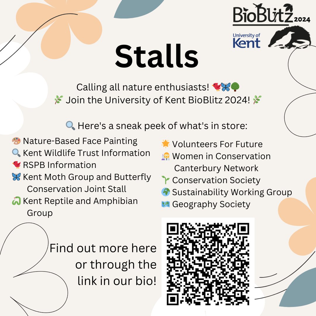 UoKBioBlitz's tweet photo. Ready to embark on an adventure of discovery and learning? 🐾 Join us for a day filled with exciting surveys, stalls, and workshops at the University of Kent BioBlitz 2024!
You can drop in anytime between 8AM to 8PM.🌟
Check the link in our bio for more details. See you there! https://t.co/3UGUxcKMyj
