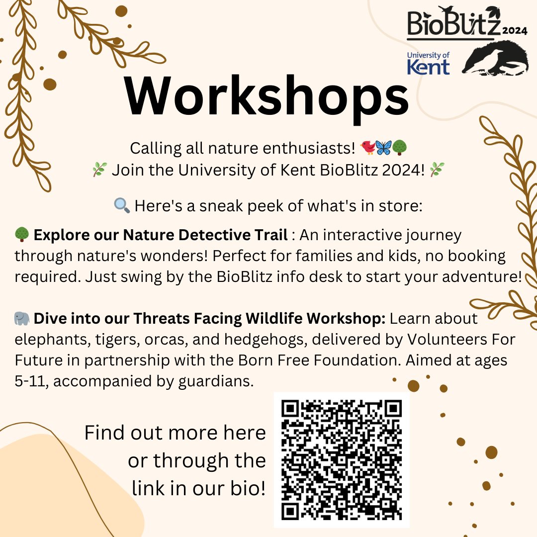 Ready to embark on an adventure of discovery and learning? 🐾 Join us for a day filled with exciting surveys, stalls, and workshops at the University of Kent BioBlitz 2024! You can drop in anytime between 8AM to 8PM.🌟 Check the link in our bio for more details. See you there!