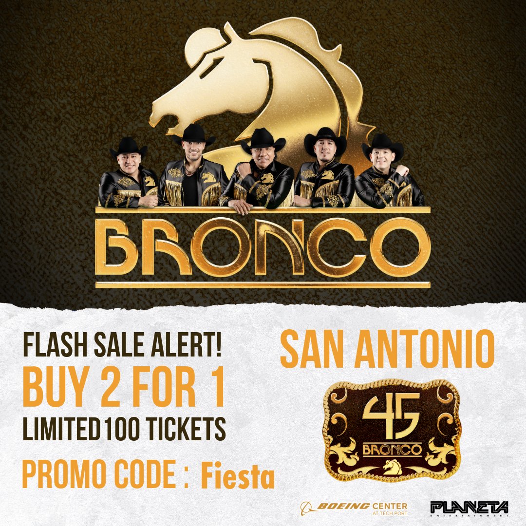 Fiesta is here! 🎉🎊🪅Get this 2 For 1 Fiesta Fun exclusive offer starting now through Sunday! Don't miss the legendary Latin sensations, Bronco performing on April 27! Use code: FIESTA and purchase 🎫 at our website or this link ➡️ bit.ly/3xSmzAa