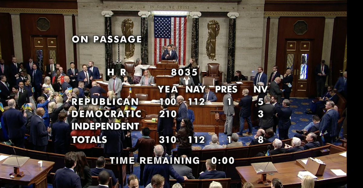 Officially PASSED! Ukraine bill on the way to the US Senate with 310 to 112. Congress members are shouting 'Ukraine, Ukraine!'