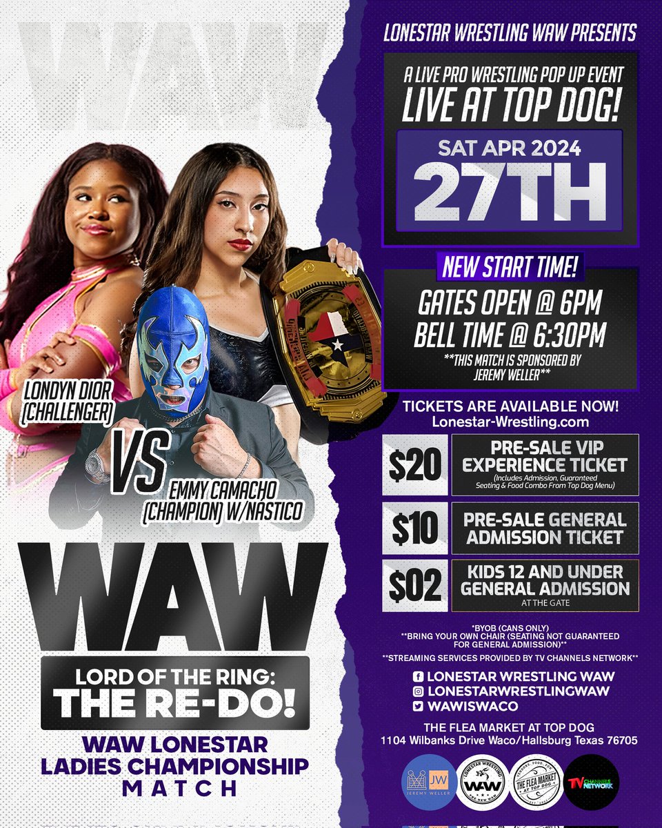 ⚡ Pop Up Event Next Saturday 04/27/24 in #Waco as #EmmyCamacho w/ @Nasticoo puts the #Championship on the line against #LondynDior 🎟️ Lonestar-Wrestling.com #TexasWrestling #WomensWrestling #SupportIndieWrestling #ProWrestling