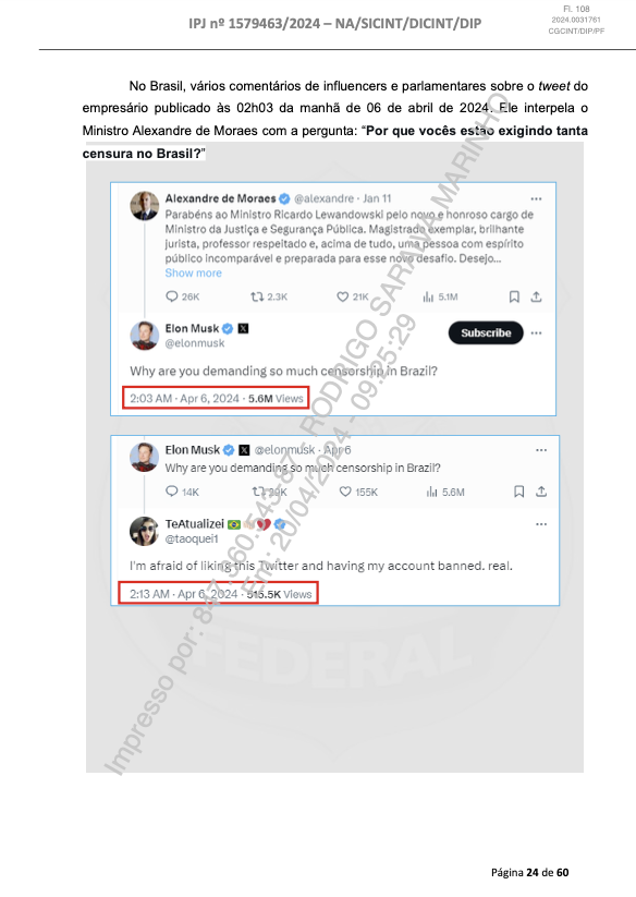shellenberger's tweet photo. Aqui estão as páginas do assustador relatório da Polícia Federal, que promove uma teoria da conspiração maluca... Minha parte favorita é a captura de tela da minha página de perfil, que inclui o banner "Defund the Thought Police". Oh a ironia! 😂