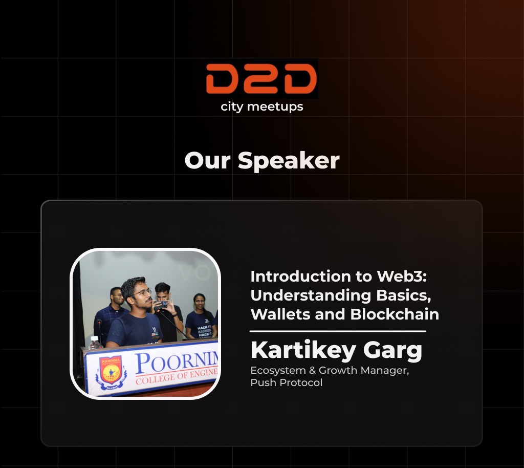 d2dconf's tweet photo. Uncover the essence of Web3 with @geeky_kartikey! From basics to blockchain, it's a journey you won't want to miss. 🌐✨ #Web3Essentials #Blockchain101 https://t.co/Tcvy923cuK