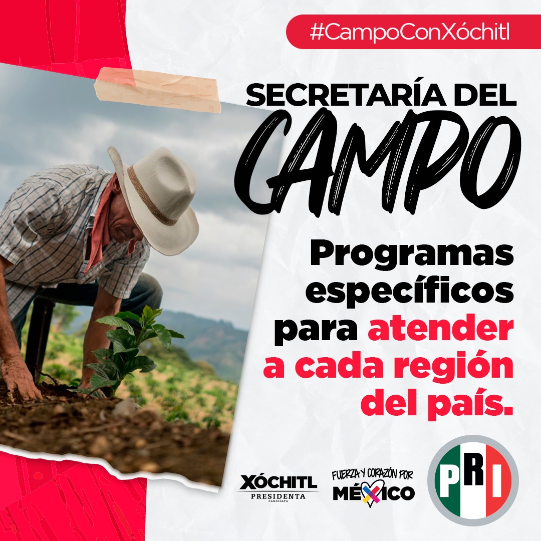 Junto a <a href="/XochitlGalvez/">Xóchitl Gálvez Ruiz</a> crearemos la Secretaría del Campo e impulsaremos programas que atiendan de manera integral las exigencias de cada región del país. 

No habrá soluciones únicas, cada zona tendrá un modelo regionalizado de atención. 

#CampoConXóchitl #VotaPRI <a href="/CNC_CEN/">CEN_CNC</a>