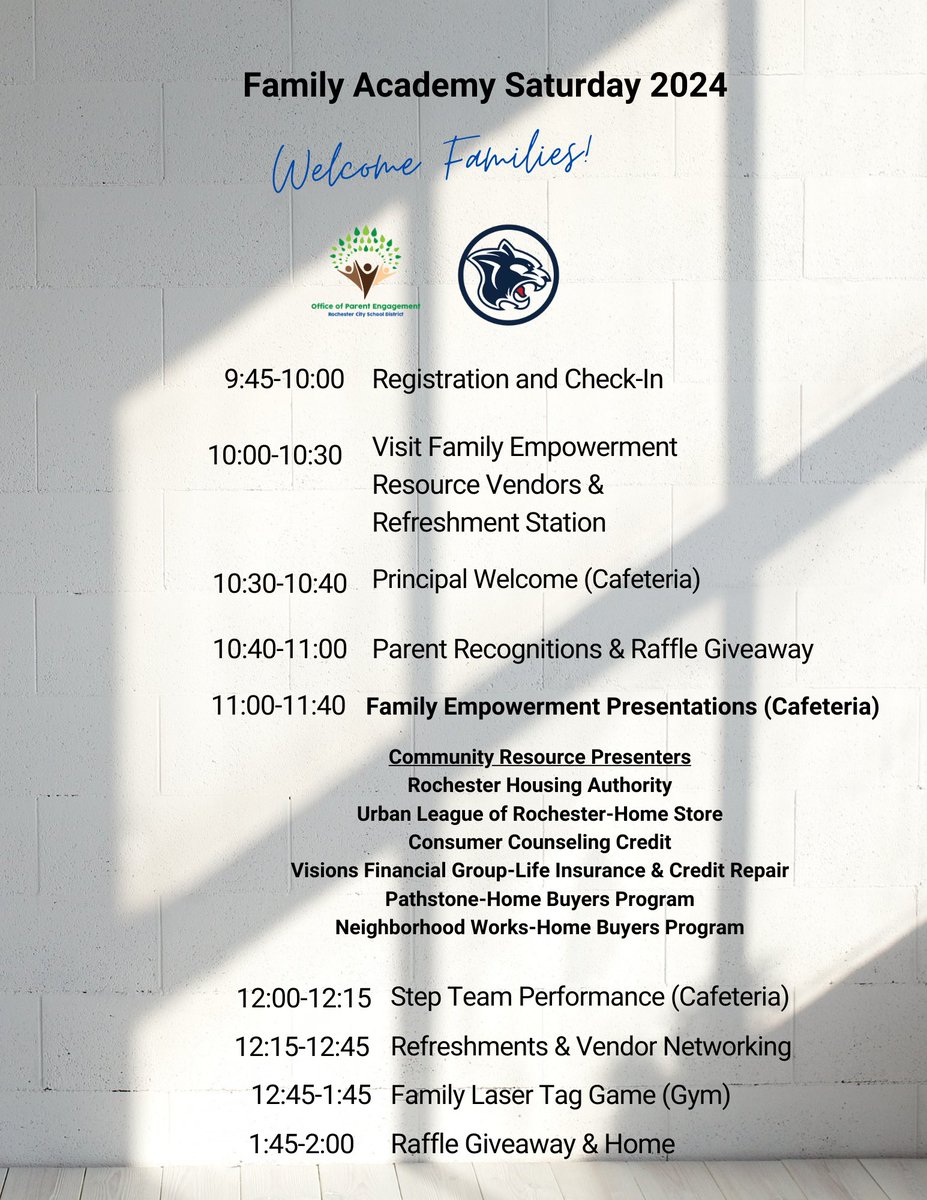 rsmoore5567's tweet photo. Dreary outside, but a great turnout for Saturday Family Academy. Over 20 local agencies and vendors lined the hallways with information to help strengthen families financially. Amazing performances and recognizing our students with 95%+ attendance.  #ONERCSD #Douglass https://t.co/TciNxZERt7