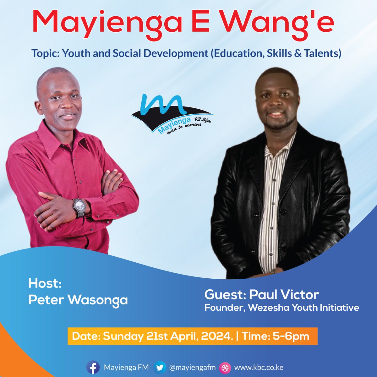 Our ED will be live on @MayiengaFm tomorrow tackling various matters on youth & social Development. Get tune
#Uhurukenyatta
#MichaelOyier
#SecretService