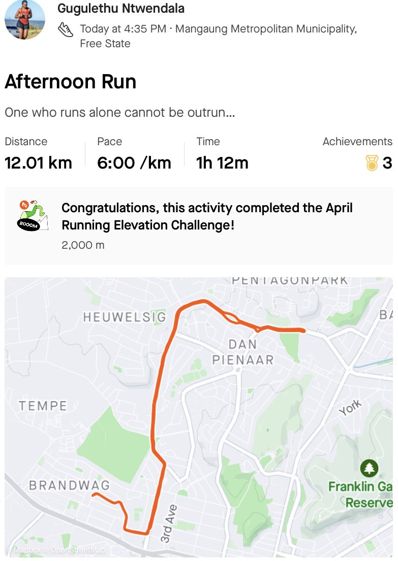 Couldn’t run this morning, so I thought let me do a 12 km nyana this afternoon, just for control. #TrapnLos #IPaintedMyRun #FetchYourBody2024 #RunningWithTumiSole #RunningWithSoleAC #Marathonrunner