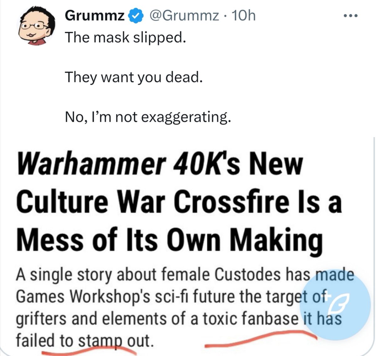 he thinks the article is suggesting that Games Workshop should have him killed