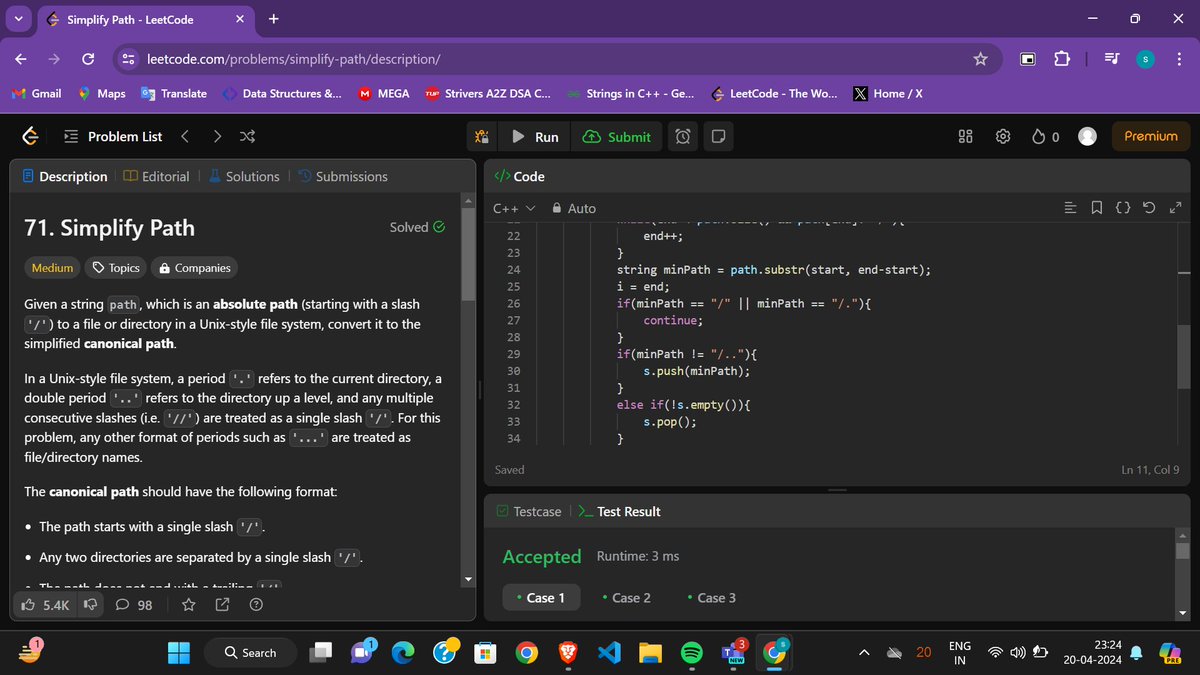 Day3 of #100DaysOfCode 🚀 1. In DSA💪Solved Simplify Path on @LeetCode 2. In JavaScript learn about async function, Promises ✨ and how to Fetch API 💻 #codinglife @lovebabbar3 #readytocode