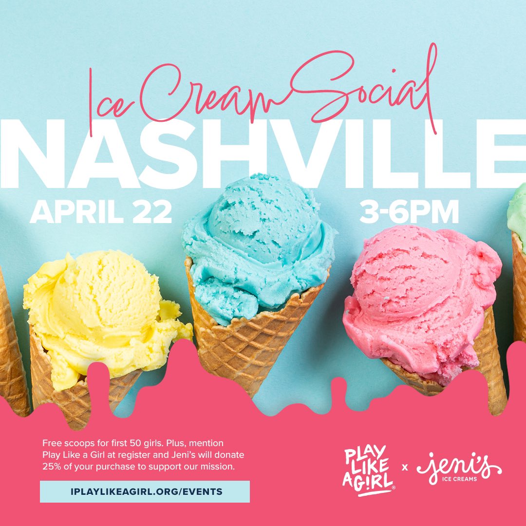 No better way to celebrate #EarthDay than with @jenisicecreams in Hillsboro! Mention us at checkout & 25% of your purchase will be donated to Play Like a Girl. Bring a friend & grab a scoop or stock up on your favorite flavors! 📅: Mon, Apr 22 ⏰: 3-6 PM 📍: #Nashville