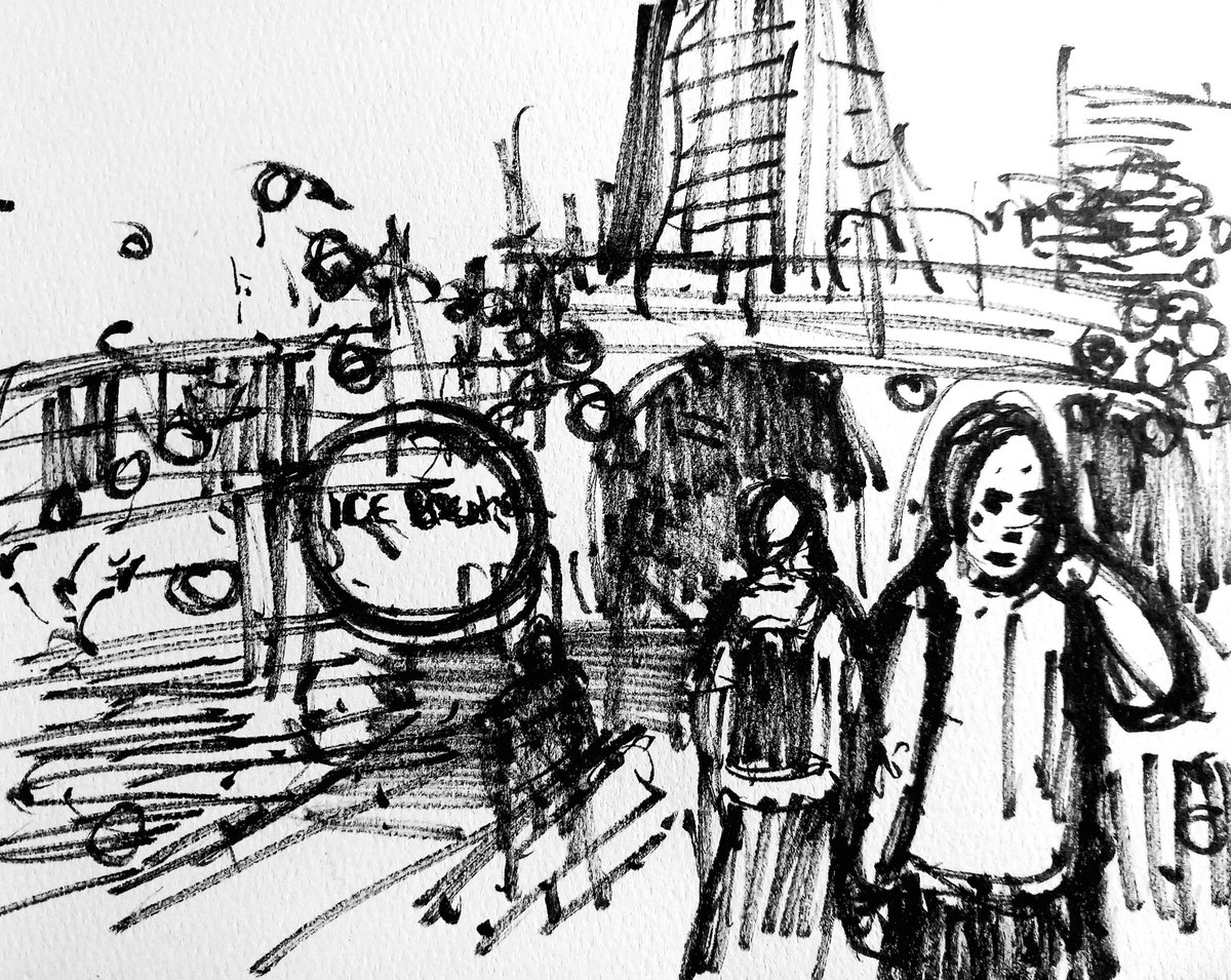 ' #people walking at #bankside next to the #riverthames #London ' #draweveryday #everyday #handdrawn #tombo pen on paper #urbansketch #art #city #energy  #expressionistic #city
