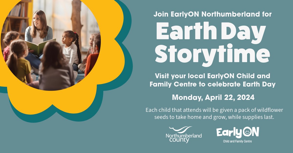 🌍 Families with young children are invited to join EarlyON Northumberland for a free interactive story time program to celebrate Earth Day. Each child that attends will be given a pack of wildflower seeds, while supplies last. 🌻 🌐Learn more: Northumberland.ca/EarthDay