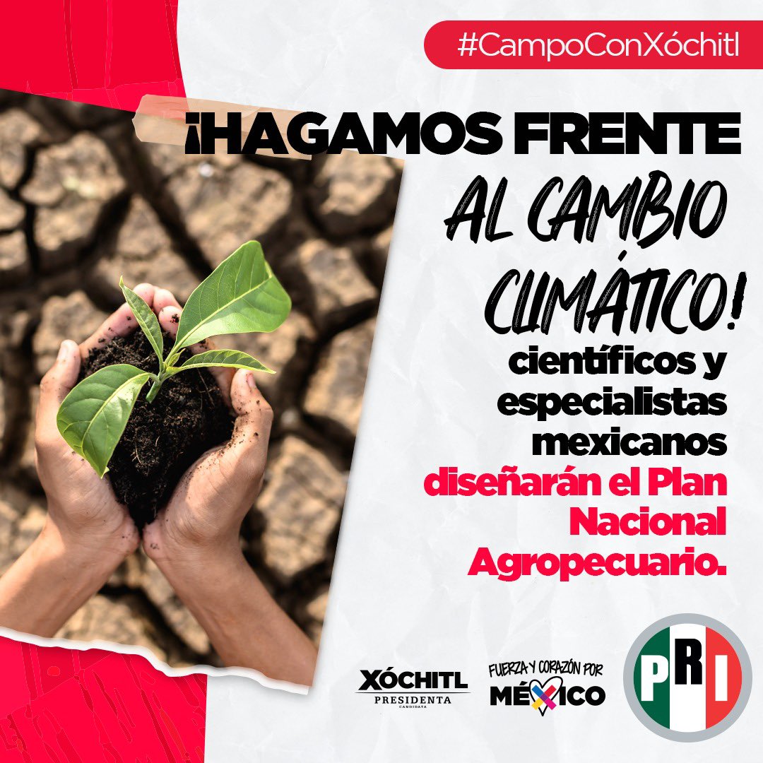 En el @PRI_Nacional siempre hemos visto por el campo mexicano y con el gobierno de @XochitlGalvez, atenderemos los efectos del cambio climático con un Plan Nacional Agropecuario, diseñado por los mejores científicos y especialistas del país. #CampoConXóchitl #VotaPRI @CNC_CEN