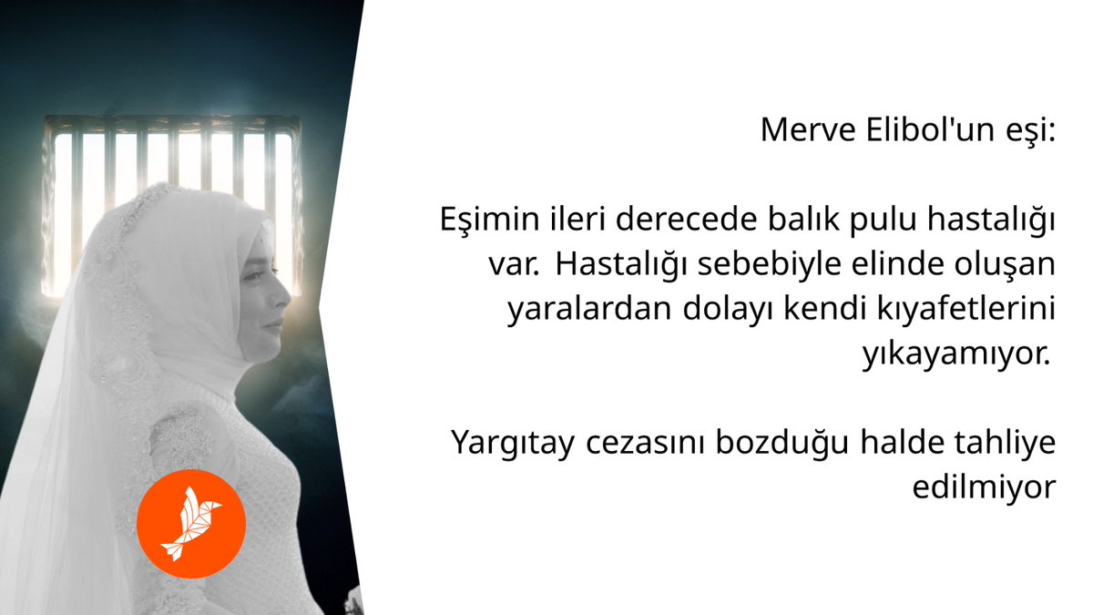 Merve Elibol'un eşi:
Eşimin ileri derecede balık pulu hastalığı var. Hastalığı sebebiyle elinde oluşan yaralardan dolayı kendi kıyafetlerini yıkayamıyor.
Yargıtay cezasını bozduğu halde tahliye edilmiyor.
@ECHR_CEDH
MerveElibol TahliyeOlsun
#anlamadılar