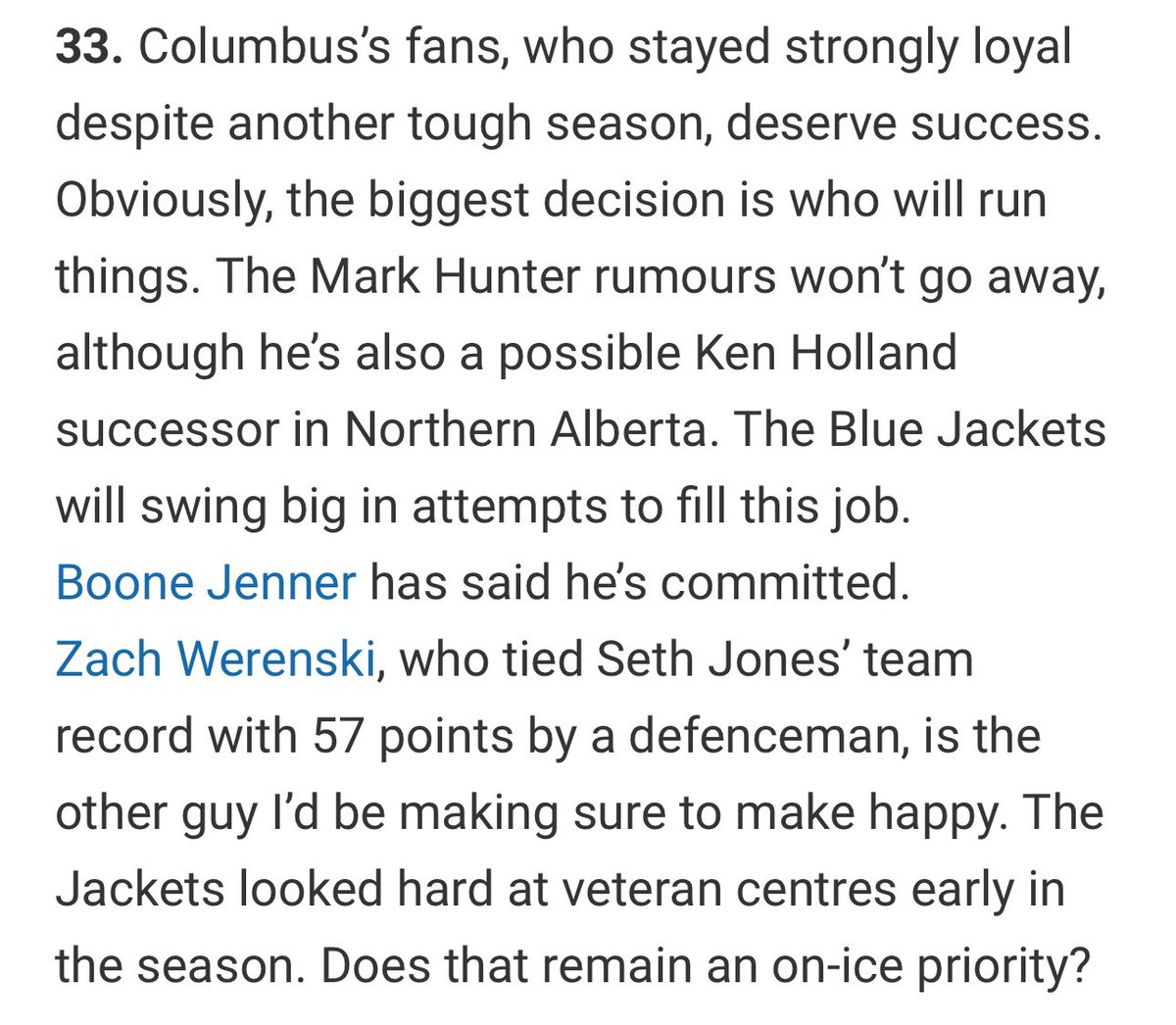 Elliotte Friedman on CBJ in his most recent edition of 32 thoughts