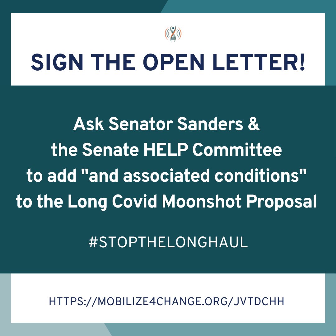 Sign & share the @PlzSolveCFS open letter asking @SenSanders & the Senate HELP Comm. to include #IACCIs to proposed #LongCovid Moonshot legislation & help 73M+ Americans impacted by IACCIs like #MECFS #POTS #Dysautonomia #Fibromyalgia #Lyme #MCAS. ow.ly/tTn350RfhZy