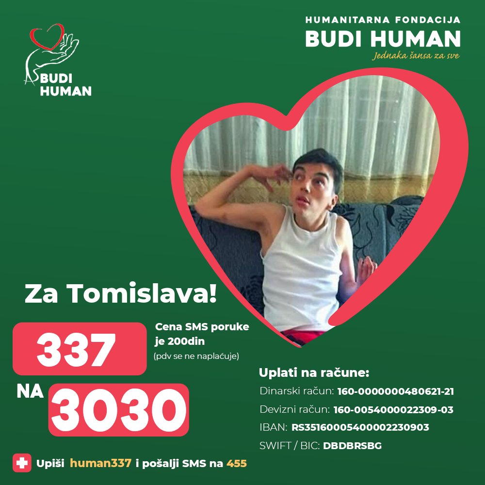 Pomozimo Tomislavu!

Upišimo 337 i pošaljimo SMS na 3030

budihuman.rs/korisnik/337/t…

#budihuman #jednakašansazasve