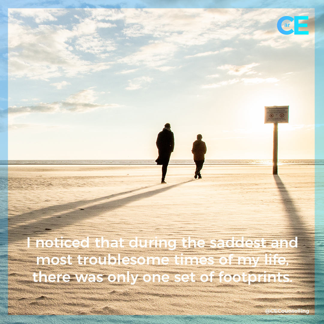 I noticed that during the saddest and most troublesome times of my life, there was only one set of footprints.  ❤️❤️ #Counsellor #anxiety #depression #Alzheimers #Dementia #Carers #TherapistsConnect #support #Grief #Selfcare #love #mentalhealth