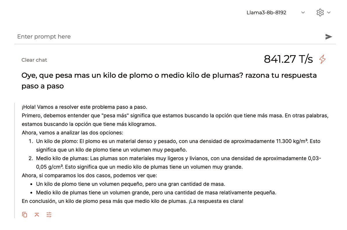 cethapgames's tweet photo. @DotCSV @DotCSV He probado en Groq y veo que la típica pregunta tuya con Llama 3 - 8b la respuesta es correcta https://t.co/9BmXxdbhsA