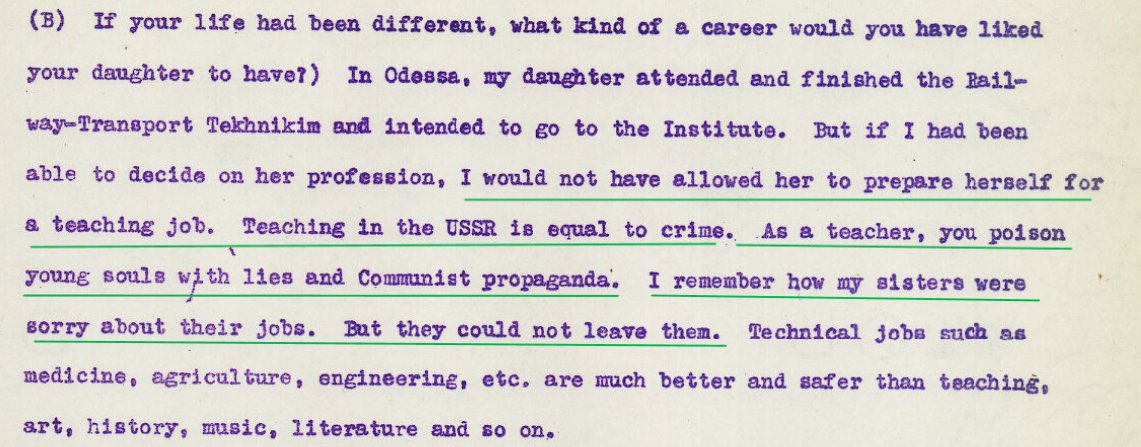 From 1950 to 1953, several hundred Soviet refugees were contacted as potential interviewees for the Harvard Project on the Soviet Social System Online project. About 330 candidates were chosen for in depth interviews with Soviet studies specialists. One was asked: “If your life