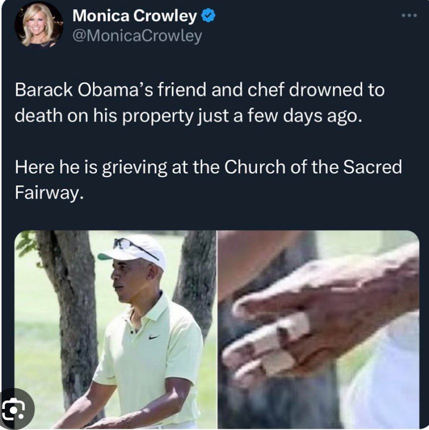 Obama's Chef was found naked and bruised, floating in Obama's Pond. The case was closed in 24 hours. Then, Obama showed up golfing with bandaged fingers and a black eye. But #Democrats are prosecuting Trump on 30 years old and 🐂💩 charges. #TwoTieredJustice