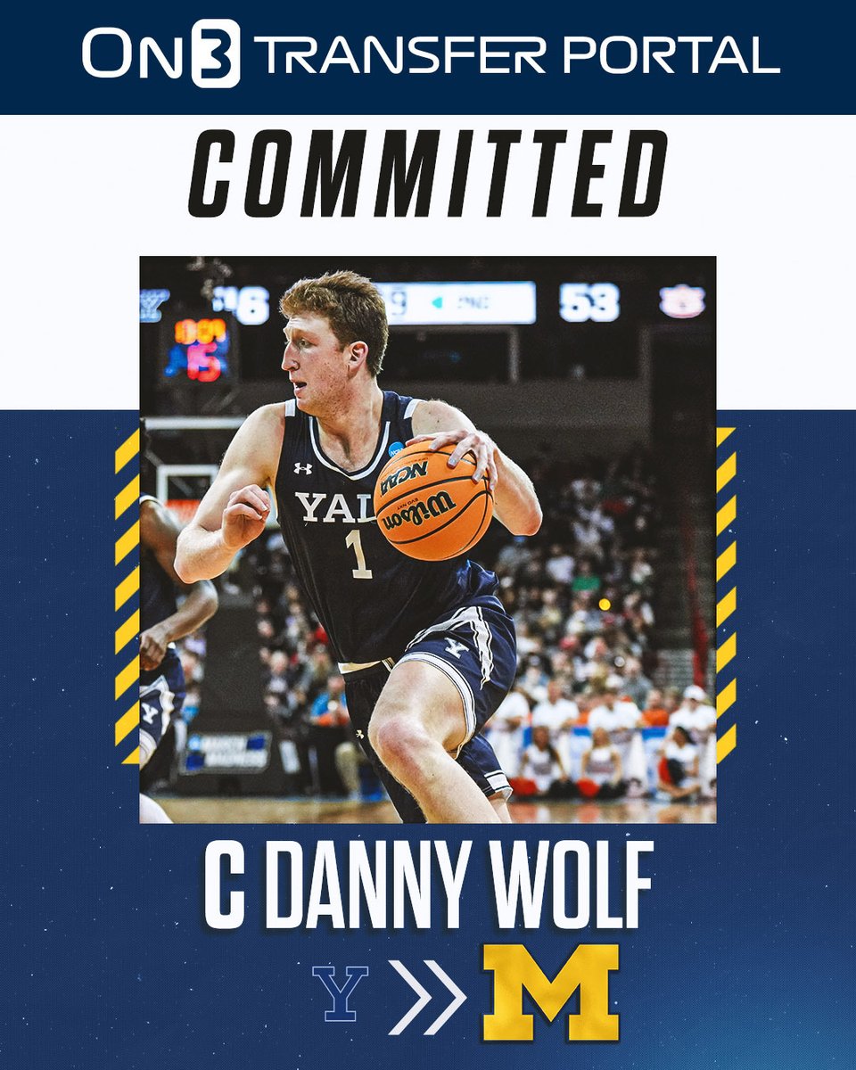 BREAKING: Yale transfer center Danny Wolf has committed to Michigan, per @TiptonEdits〽️ Wolf averaged 14.1 points and 9.7 rebounds per game this season. on3.com/college/michig…