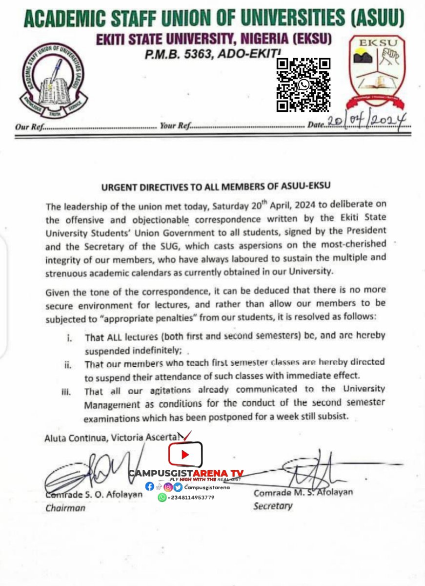 ASUU EKSU ISSUES FRESH WARNING #Eksu #campusgistarena