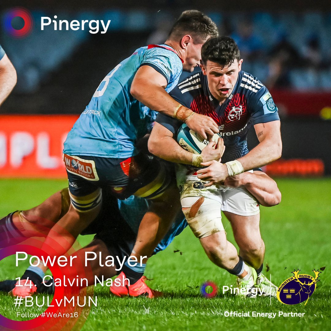 Calvin Nash was the game’s Pinergy Power Player from @MunsterRugby's stunning 27-22 win at the Bulls. 

He made 12 carries gaining 34.4 metres, made 26.1 metres post contact, beat 4 defenders, and made 3 tackles.

#BULvMUN #SUAF🔴 #WeAre16 #PoweringTheDifference #SUAF