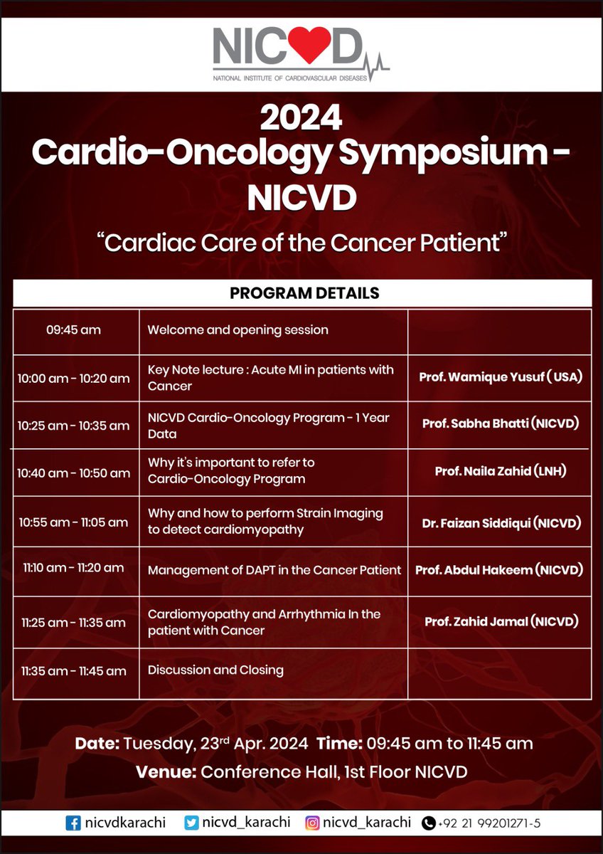 Helped start Our Cardio-Oncology program at RWJ along with @DrAEvens and glad was able to use that experience to start our program here @nicvd_karachi . We started a year ago &  what better way to celebrate the first anniversary than to spread the awareness & share knowledge!