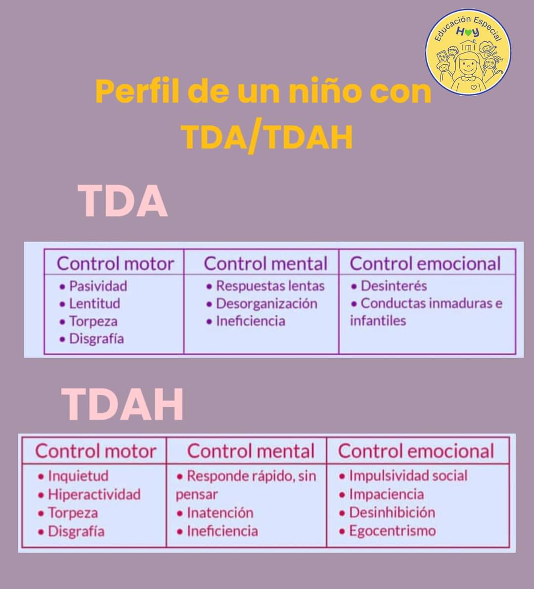 Perfil del #TDAH #TDA 💡

Algunas características ⬇️