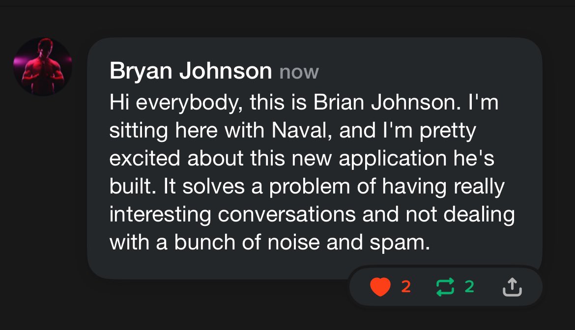 . @bryan_johnson is now on @getairchat: air.chat/bryan