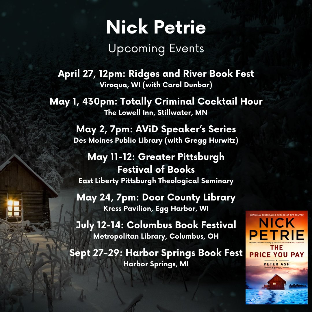 I'm a busy boy the next few weeks. Looking forward to meeting readers in person soon at one of these great events! @CarolDunbarWI @valleybkseller @dmpl @pghbookfest @mydoorcounty @CBusBookFest @hs_bookfest