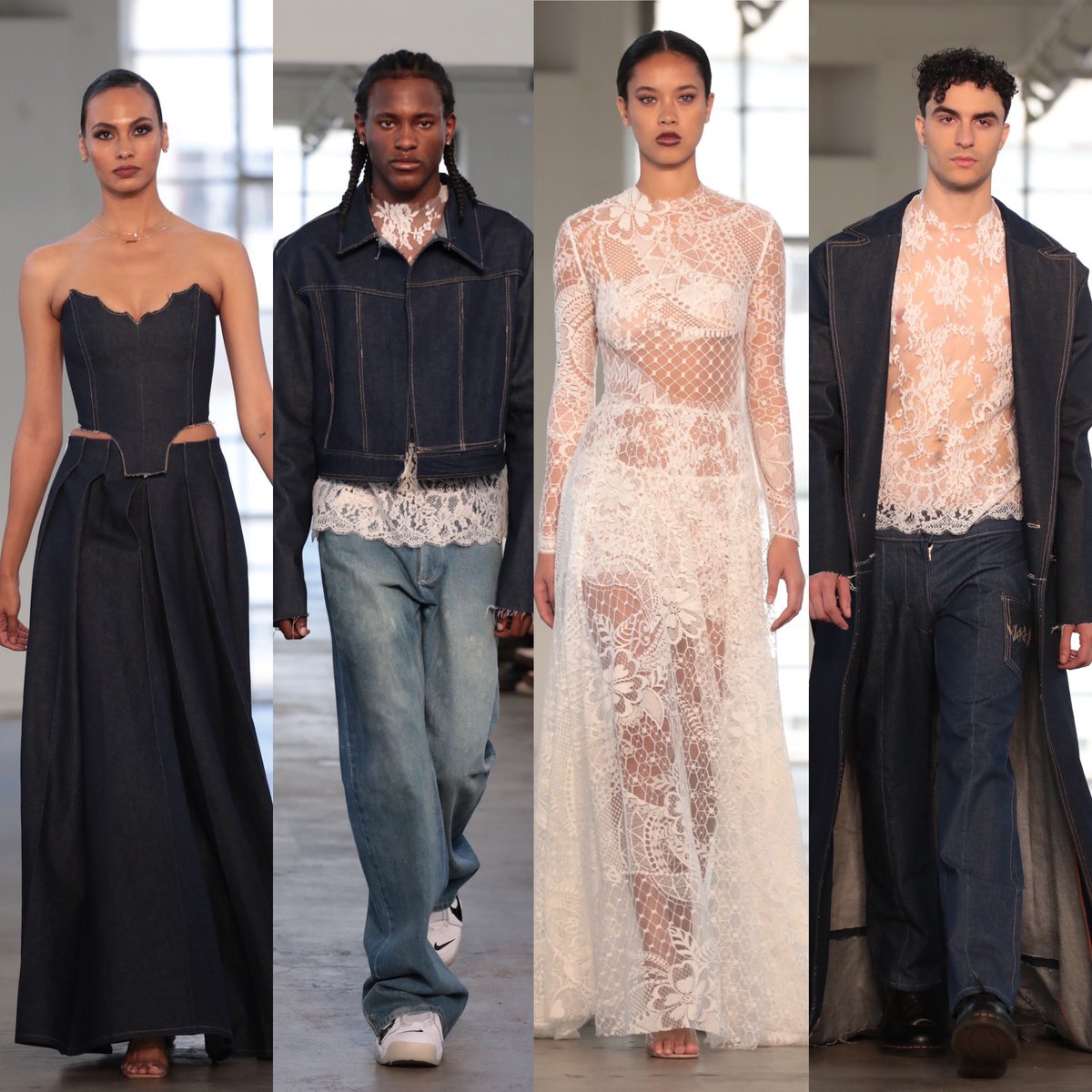 SentryxHQ's tweet image. FIDM DEBUT 2024 Collections 📸 In PHOTOS ➡️ Designer &amp;amp; @FIDM Advanced Fashion Design Program graduate Kevin Sayari “Wabi Sabi”Collection using denim &amp;amp; @Solstiss French Lace
📸: @_abimages @alexberliner #fidmdebut