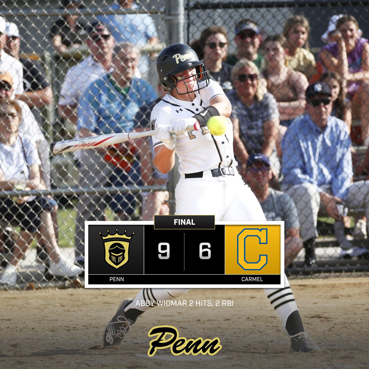 The_Pennant's tweet photo. SOFTBALL: Penn 9, Carmel 6. Final.

Abby Widmar 2 hits, 2 RBI.

Logan Rumble 2 hits, 1 RBI.

Ashlyn Kronewitter 1 hit, 2 RBI.

2B: Ashlyn Kronewitter, Abby Widmar, Logan Rumble, Phoebe Wood.

Olivia Signorino (W) 9 K, Aubrey Zachary (S) 0 H, 0 R, 0.2 IP. https://t.co/JpIqr3coEf