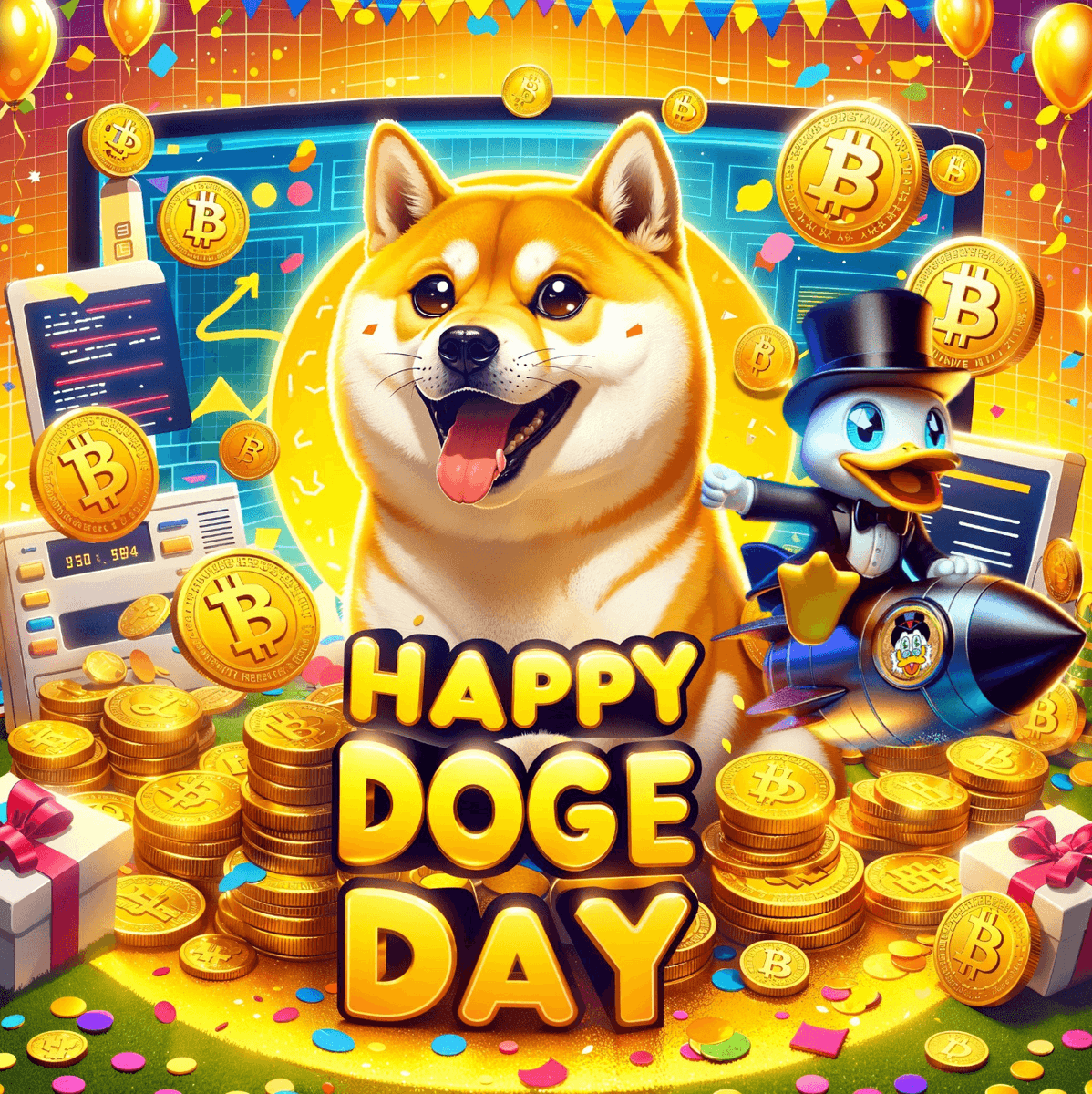 RichQuack's tweet photo. Joining paws to celebrate #DogeDay with #DogeCoin Community! 🎉🐾

🫡 $QUACK salutes $DOGE, the OG that turned the crypto world playful and proved that even memes can make millions dream. Here's to the fun that changed the game!  #CryptoCommunity #bullrun #Memecoins