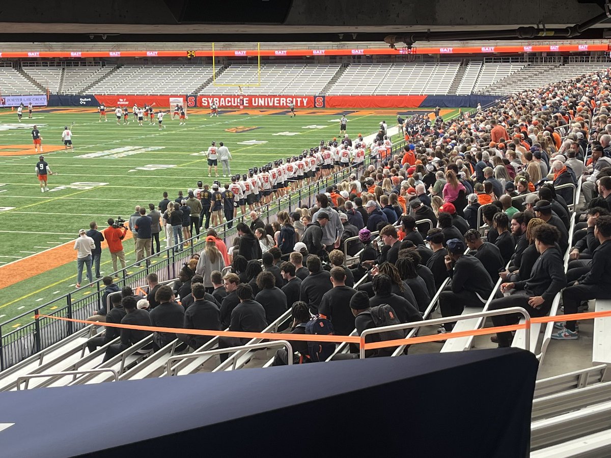 The entire Syracuse football team is here to catch a little bit of today’s lacrosse action before it starts getting ready for tonight’s spring game.