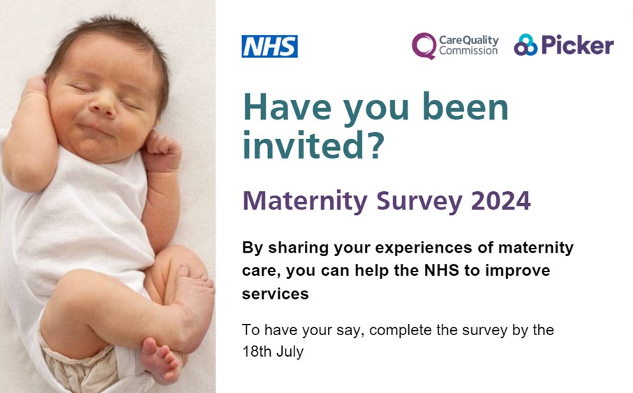 Did you have a baby in January or February 2024? Please tell us about your experiences by completing the #MaternitySurvey. Your feedback will help the NHS to improve care for others using maternity services. Look out for your invitation by post or SMS ℹ️ cqc.org.uk/news/tell-us-w…