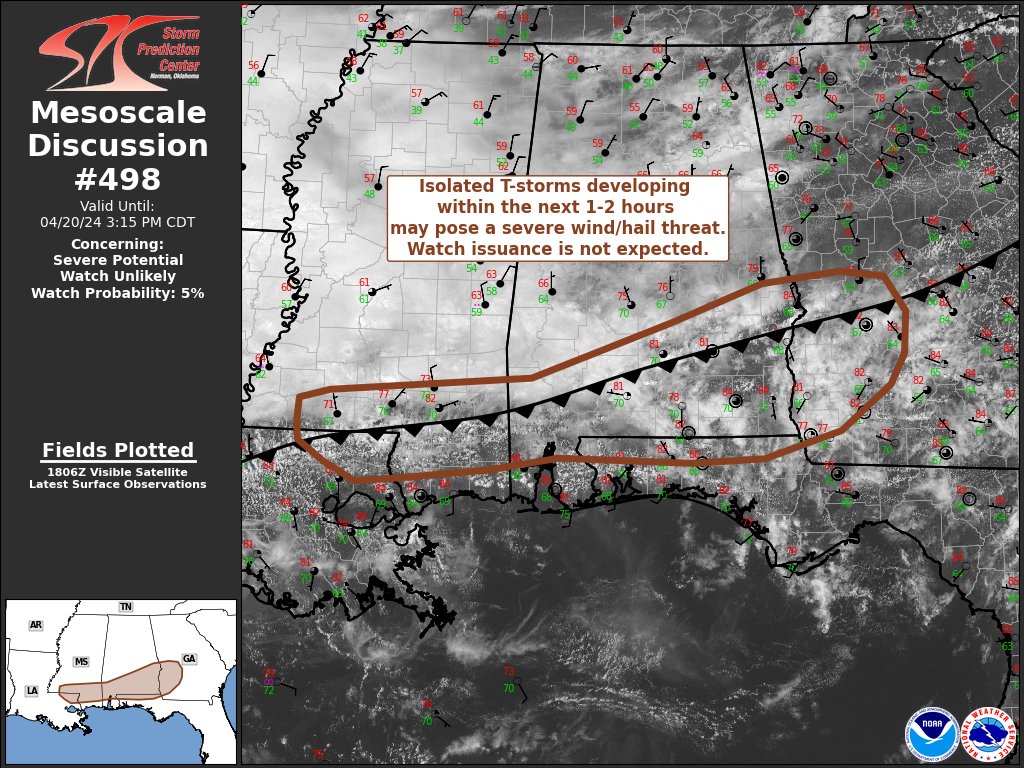 1:16pm CDT #SPC_MD 0498 , #gawx #flwx #alwx #mswx #lawx, spc.noaa.gov/products/md/md…