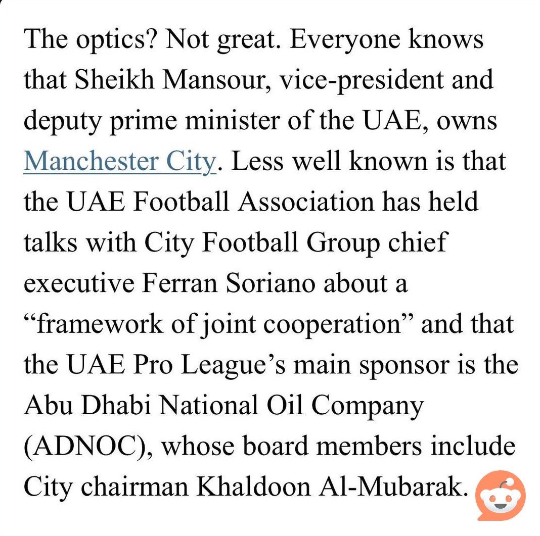 Need to start banning referees from games for blatant conflicts of interest. Michael Oliver & Dan Cook were both paid to referee a match in the UAE, and the group that sponsored that game has Man City’s Chairman on their board. How can they be neutral refs in an FA Cup semi?