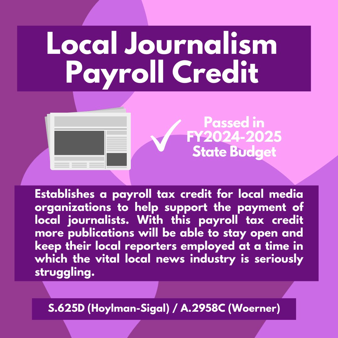 Breaking News! We passed our Local Journalism payroll tax credit in the State Budget! Our efforts will help ensure that our democracy will not die in darkness.