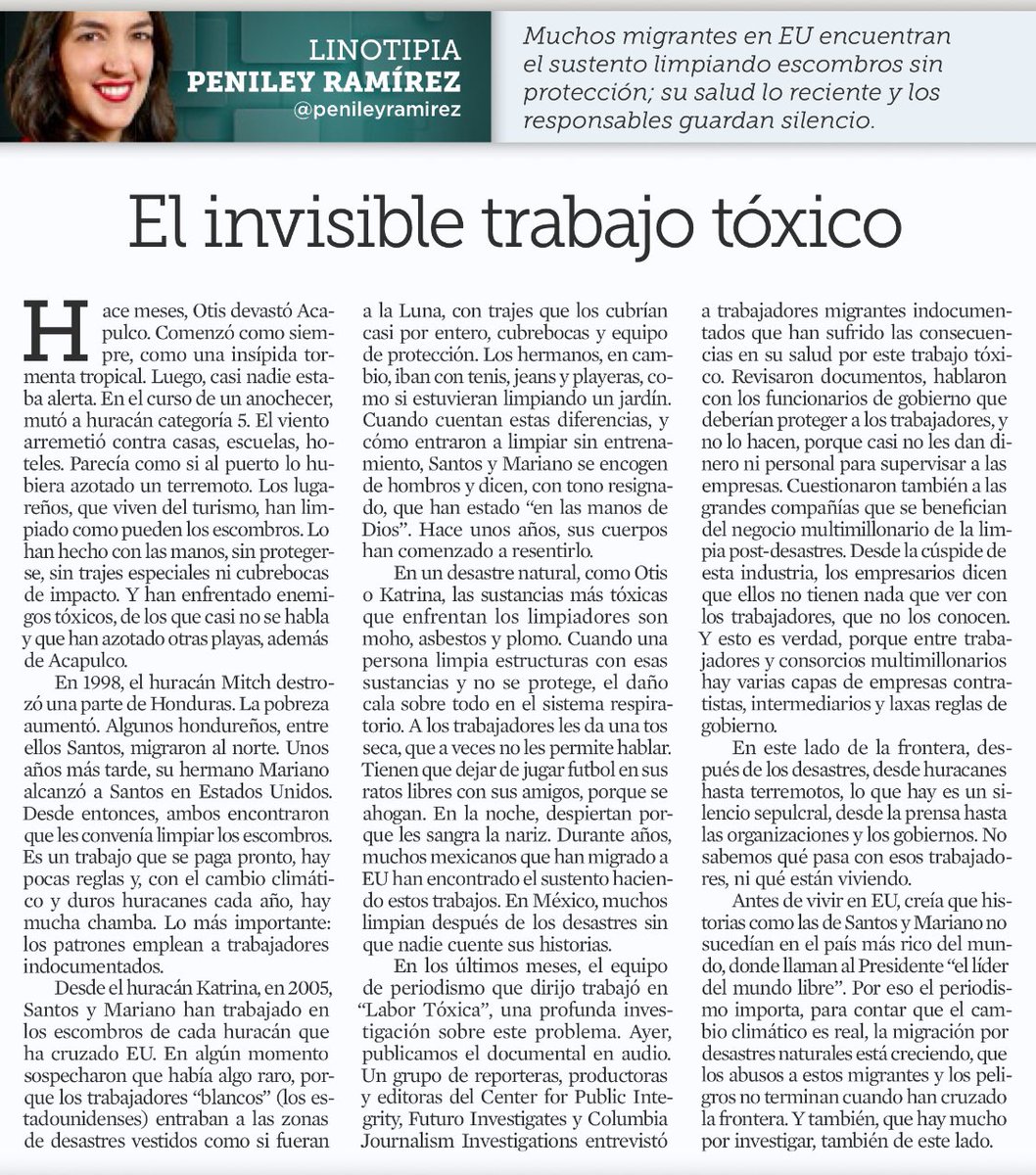 📣 “El invisible trabajo tóxico” la #Linotipia 🔍 de esta semana de @penileyramirez ✍️ que expone la dura realidad de la #migración forzada (por desastres naturales) y la #explotación laboral padecida por tantos trabajadores 🛑.