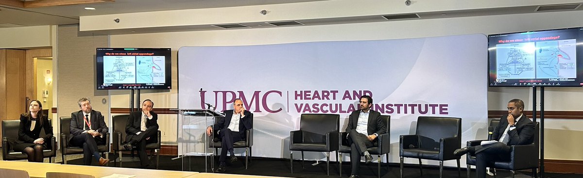 Our panel including Chinmay Patel, Sandeep Jain, @kliner412@saba_sf3 Virginia Singla, Hemal Gada, and Matthew Suffoletto presenting a live LAAO case at #HVS2024 @UPMC_CTSurgery @PittCardiology @UPMCPhysicianEd