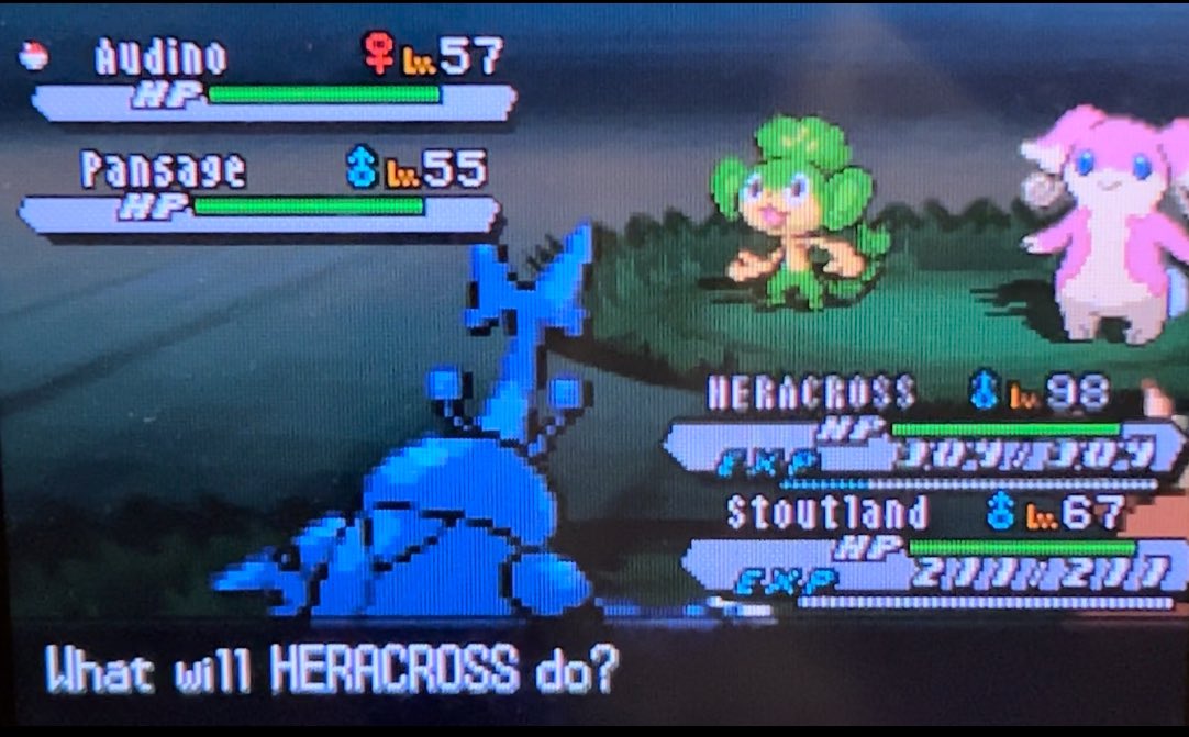 Shiny Pansage after 13286 encounters!! I was getting bored of ripple water so i resumed finishing all the pinwheel forest targets with the Cheren encounters. only it and Pansear remain, almost there! 🙊🌱